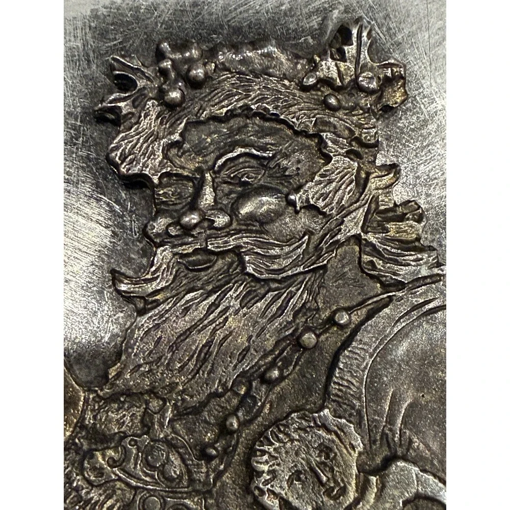 Vtg 1978 METZKE Pewter Christmas Tin Santa Claus St Nicholas Pipe Doll Box 5.5